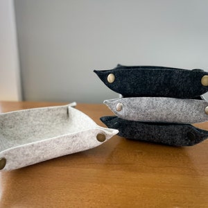 Hand-Cut Solid Modern 100% Merino Wool Felt Valet Tray, Travel Tray, Catch-All, Snap Tray, Collapsible, 3mm Thick