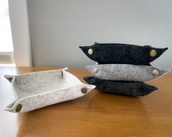 Hand-Cut Solid Modern 100% Merino Wool Felt Valet Tray, Travel Tray, Catch-All, Snap Tray, Collapsible, 3mm Thick