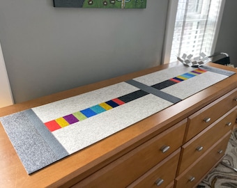 Fiesta Stripe Modern Hand-Cut 100% Merino Wool Felt Table or Dresser Runner, 49”L x 12.5&quot;W x 3mm Thick