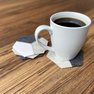 Hexagon Hand-Cut Geometric Modern 100% Merino Wool Felt Drink Coaster Set, 3mm Thick image 5