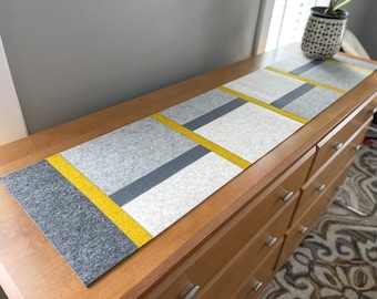 Neutral Mustard Hand-Cut 100% Merino Wool Felt Table or Dresser Runner, 52.5&quot;L x 12&quot;W x 3mm Thick