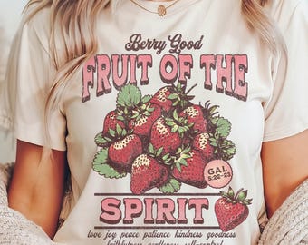 Fruit of the Spirit Christian Shirts, Cottage Core, Strawberry Tshirt, Bible Verse, Faith Shirt