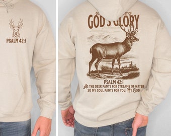 God's Glory Christian Hunting Hoodie for Men, Psalm 42:1 Deer Bible Verse Sweatshirt