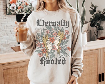 Boho Christian Sweatshirt, Rooted In Christ, Faith Shirt, Religious Gifts, Bible Verse