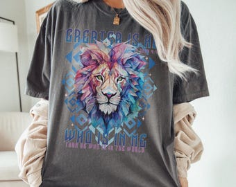 Lion of Judah Christian Shirt, Comfort Colors Bible Verse Tee, 1 John 4:4