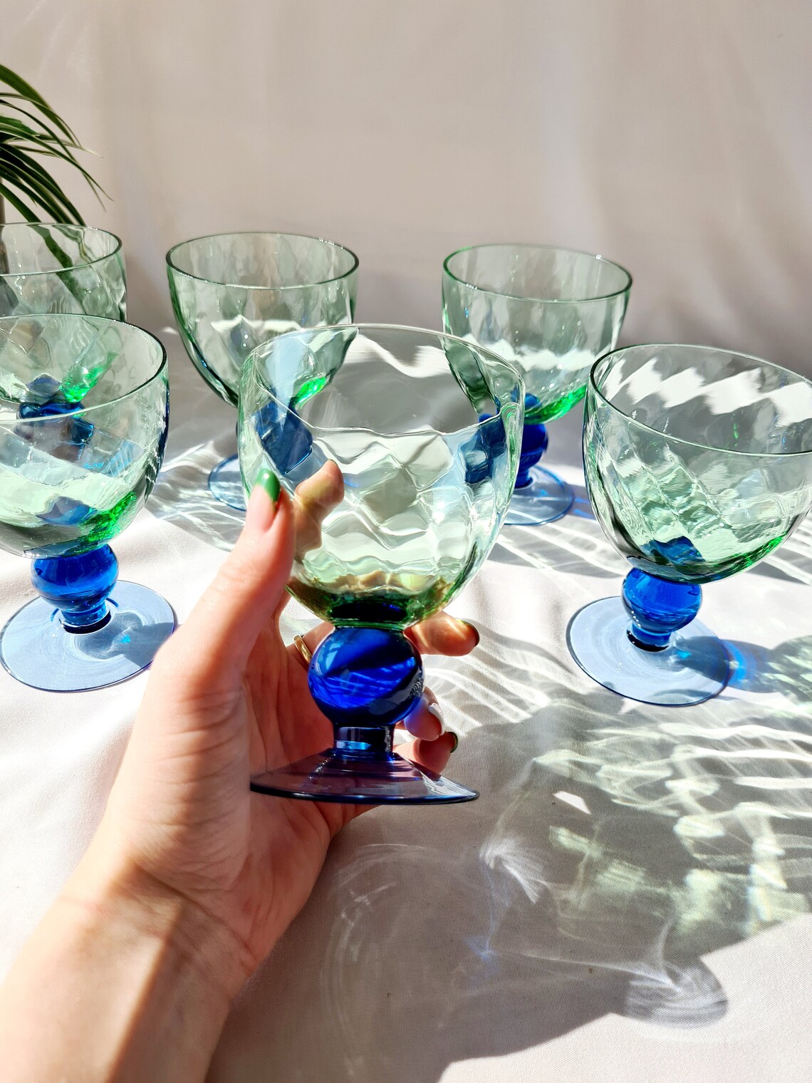 Vintage Green and Blue Wine Glasses Blue Ball Wine Glasses Etsy