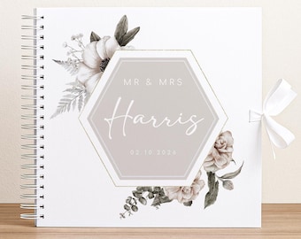 Photo Album Wedding: Floral Scrapbook Design - Personalised Gift, UV Printed, 50 Page Durable Album, 8x8 Inch Keepsake
