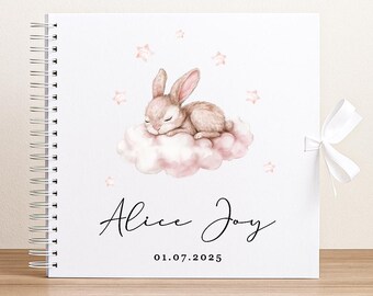 Baby Shower Keepsake Photo Album - Personalised Newborn Scrapbook, Bunny Gift For New, 50 Page UV Printed Book