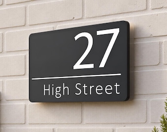 Custom House Sign Outdoor Address Plaque, Modern Acrylic Design (Weatherproof, Matt Finish, UV Print, 195x130mm & 295x195mm)