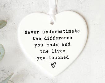 Ceramic Heart Keepsake Appreciation Gift Inspirational Quote Ornament Ribbon Plaque Personalised