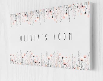 Personalised Girl Door Sign |  Flower Bedroom Door Sign | Flower Bedroom Decor | Girls Bedroom Door Sign | Flower Door Sign | Pastel Decor