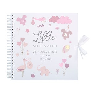 Baby Girl Keepsake Scrapbook Album: Personalised Newborn Gift - 50 Pages, UV Printed, Durable Paper, 8 Inch Photo Album image 3