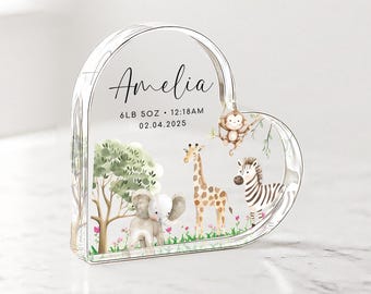 Personalised Safari Animal Acrylic Baby Keepsake | Birth Details Plaque