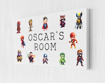 Plaque personnalisée pour porte de chambre à coucher super-héros, style bande dessinée pour garçons (180 x 100 mm, panneau en mousse, décoration murale intérieure)