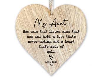 Personalised Auntie Keepsake Heart Wooden Ornament For Aunt's Birthday Gift Christmas