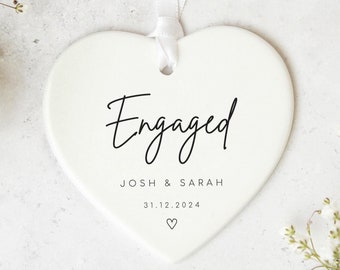 Engagement Personalised Ceramic Ornament Heart Gift For Couples