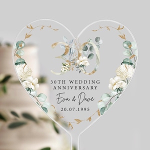 30th Wedding Personalised Heart Shaped Cake Topper| 30th Wedding Cake Topper | 30th Wedding Anniversary |30th Anniversary Wedding Decoration