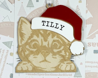 Personalised Pet Christmas Bauble/Ornament With Name - Cat - Cute Cat 008 | Kitten | Christmas Tree Hanging Bauble | Christmas Decoration