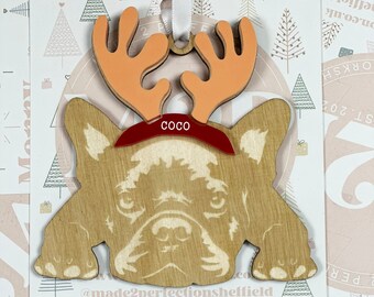 Personalised French Bulldog Christmas Ornament - Wooden Pet Bauble