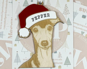 Pallina di Natale personalizzata per animali domestici / ornamento con nome - Cane - Levriero 068