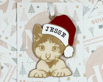 Personalised Cat Christmas Ornament - Wood & Acrylic Kitty Bauble