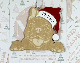 Personalised Pet Christmas Bauble/Ornament With Name - Dog - Frenchie - French Bulldog 019 | Christmas Tree Hanging Bauble | Christmas Deco