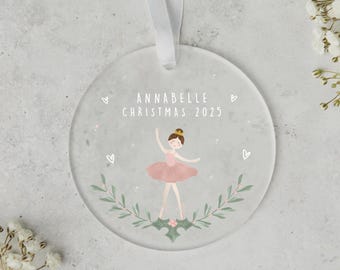 Girls Christmas Ornament Personalised Bauble, Frosted Acrylic (8cm Diameter, Custom Name, Daughter or Sister Gift)