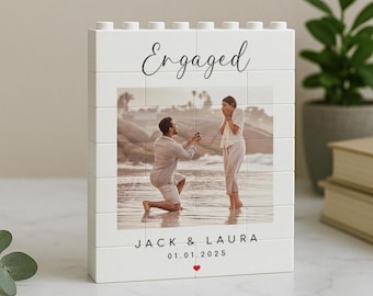 Personalised Engagement Photo Plaque | Engaged Couple Gift | Proposal Keepsake | Building Block Picture