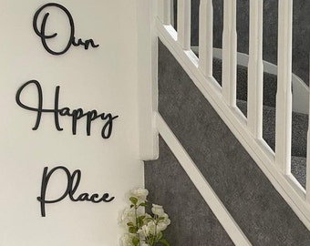 Our Happy Place Word For Hallway Lounge Bedroom | Living Room Art | Acrylic Wall Art | Home Décor | Family Word Art | Bedroom Art |