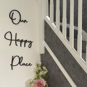 Our Happy Place Word For Hallway Lounge Bedroom | Living Room Art | Acrylic Wall Art | Home Décor | Family Word Art | Bedroom Art |