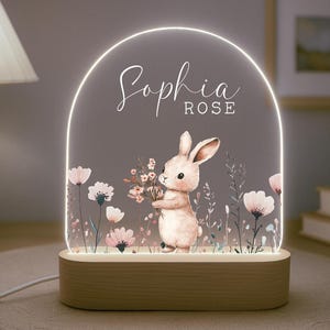 Personalised Children's Cute Bunny Night Light | LED Lamp | Nursery Decor | Baby Girl | Gift For New Baby | Name Sign | Bedroom Decor