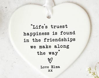 Friendship Ceramic Heart Keepsake Quote Gift Best Friend Ornament Personalised Plaque