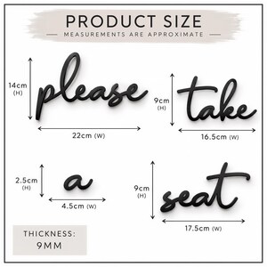 The image is a product size chart that provides measurements for various product sizes, including a seat and a plate. The chart indicates that the measurements are approximate and that the product size is 9mm.