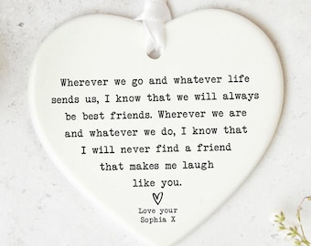 Best Friend Ceramic Heart Keepsake Gift Friendship Ornament Hanging Ribbon