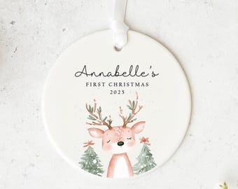Personalised Baby’s First Christmas Bauble | Custom Name Ornament | Reindeer Design | New Baby Gift | Keepsake Christmas Decoration 2025
