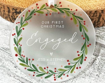 First Christmas Engaged Personalised Frosted Christmas Ornament  | First Christmas Engaged | Couple Christmas | Christmas Gift | Engaged
