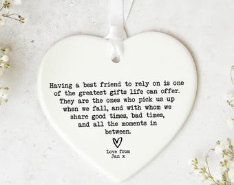Best Friend Ceramic Heart Keepsake Gift Friendship Ornament Hanging Ribbon