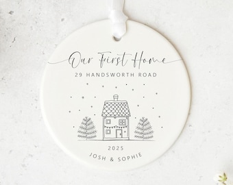 Personalised Our First Home Christmas Bauble | New Home Address Ornament | Couple Keepsake | Minimal House Illustration | 2025