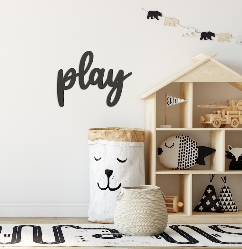 Kids Wall Art Play Sign, Laser Cut Wood & Acrylic Letters (3mm Acrylic, 6mm Wood, Matte Finish, Two Sizes) image 1