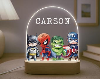 Personalised Child's Superhero Night Light | Child's Birthday Gift | Superhero | Child's Night Light | Child's Bedroom Decor | Superhero