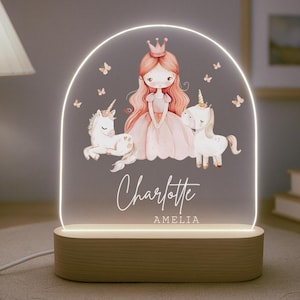 Personalised Children&#39;s Princess Unicorn Night Light | LED Lamp | Nursery Decor | Baby Girl | Gift For New Baby | Name Sign Princess Bedroom