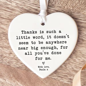Thank You Gift, Ceramic Heart Keepsake | White Ribbon Plaque | 8cm x 7cm | Personalised Message