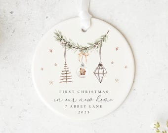 Personalised First Christmas in Our New Home Bauble | Custom Address Ornament | Minimal Garland Design | New Home Gift | Couple Keepsake