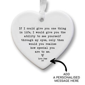 Wife Gift, Personalised Ceramic Heart Keepsake | White Ribbon | 8cmx7cm, UV Print, Anniversary