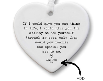 Wife Gift, Personalised Ceramic Heart Keepsake | White Ribbon | 8cmx7cm, UV Print, Anniversary