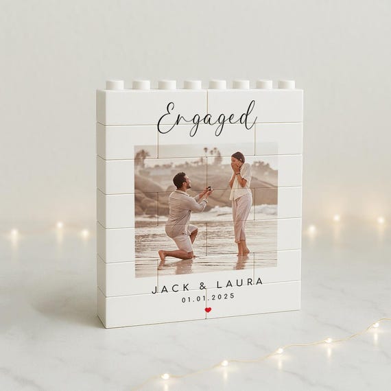 Personalised Just Engaged Building Block Photo | Engagement Gift | Congratulations Gift | Engagement Present | Just Engaged | Friend Gift