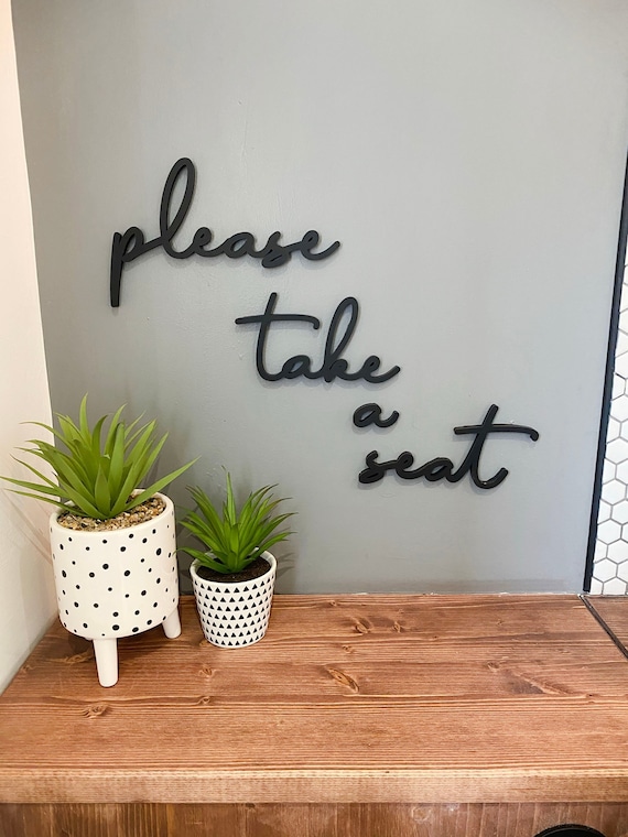 Funny Bathroom Sign Toilet Wall Decor, Please Take A Seat (3D Acrylic & Wood, Matte Finish, 14 Colors Available)