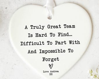 Team Appreciation Ceramic Heart Keepsake Gift Colleague Leaving Ornament Personalised Ribbon Plaque