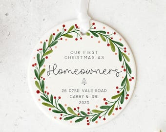 Personalised First Christmas as Homeowners Ornament | New Home Address Bauble | Custom Wreath Decoration | Housewarming Keepsake 2025