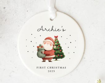 Personalised Baby’s First Christmas Bauble | Custom Name Ornament | Santa & Tree Design | New Baby Gift | Keepsake Christmas Decoration